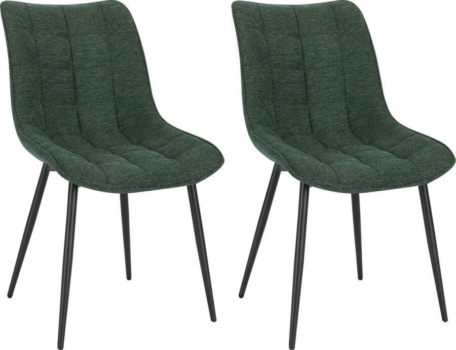 KAMYRA Set van 2 Moderne Eetkamerstoelen Linnen Zitting Kuipstoelen Metalen Frame Groen