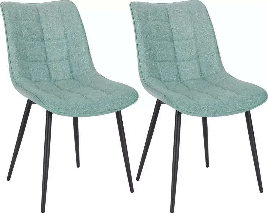 KAMYRA Set van 2 Moderne Eetkamerstoelen Linnen Zitting Kuipstoelen Metalen Frame Turquoise