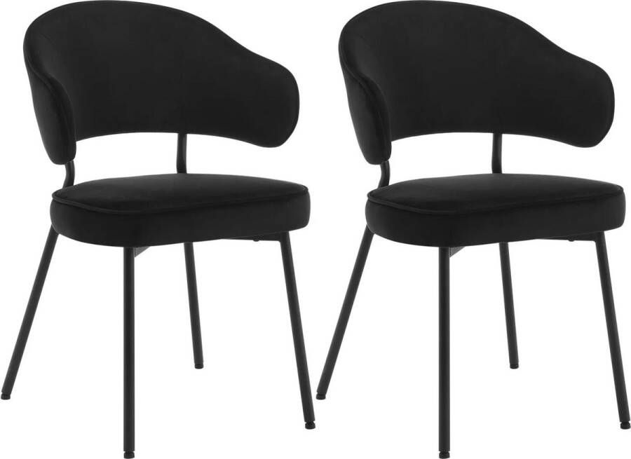 KAMYRA Set van 2 Velvet Eetkamerstoelen Eetkamerstoel Stijlvol Ergonomisch & Comfortabel Zwart