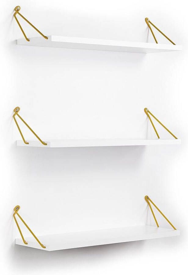 KAMYRA Set Van 3 Moderne Wandplanken Altai Boekenplanken Wit Goud 60x18x12.5cm