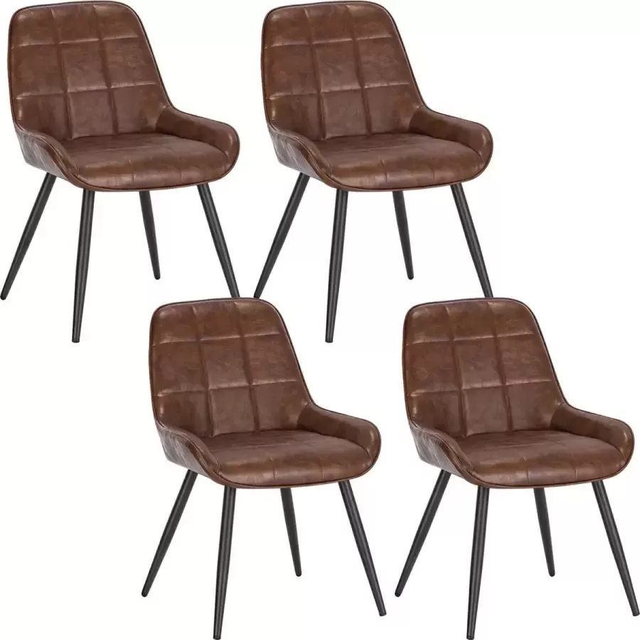 KAMYRA Set van 4 Kunstlederen Eetkamerstoelen Eetkamerstoel Stoel Loungestoel 52x51x81.5 cm Lichtbruin