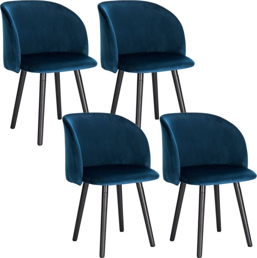 KAMYRA Set van 4 Velvet Eetkamerstoelen Blauw Ergonomisch & Met Armleuning Eetkamerstoel voor bij de Eettafel 39x45x84 cm