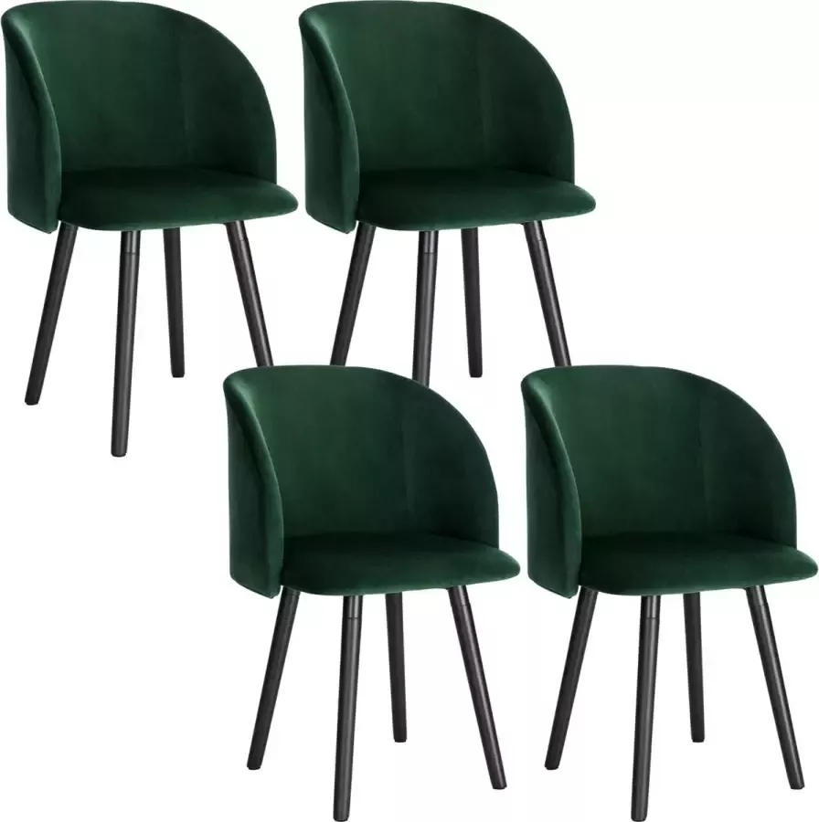 KAMYRA Set van 4 Velvet Eetkamerstoelen Donkergroen Ergonomisch & Met Armleuning Eetkamerstoel voor bij de Eettafel 39x45x84 cm