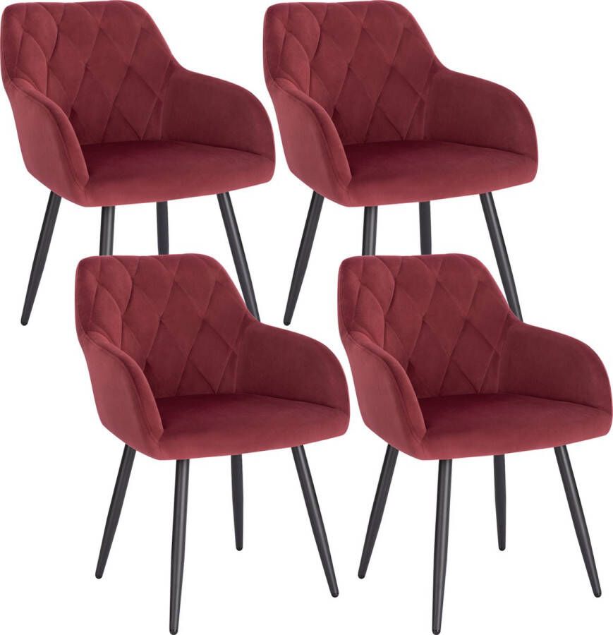 KAMYRA Set Van 4 Velvet Eetkamerstoelen Eetkamerstoel Stijlvol Ergonomisch & Comfortabel Bordeaux