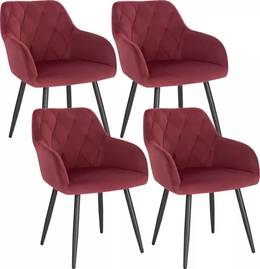 KAMYRA Set Van 4 Velvet Eetkamerstoelen Eetkamerstoel Stijlvol Ergonomisch & Comfortabel Bordeaux