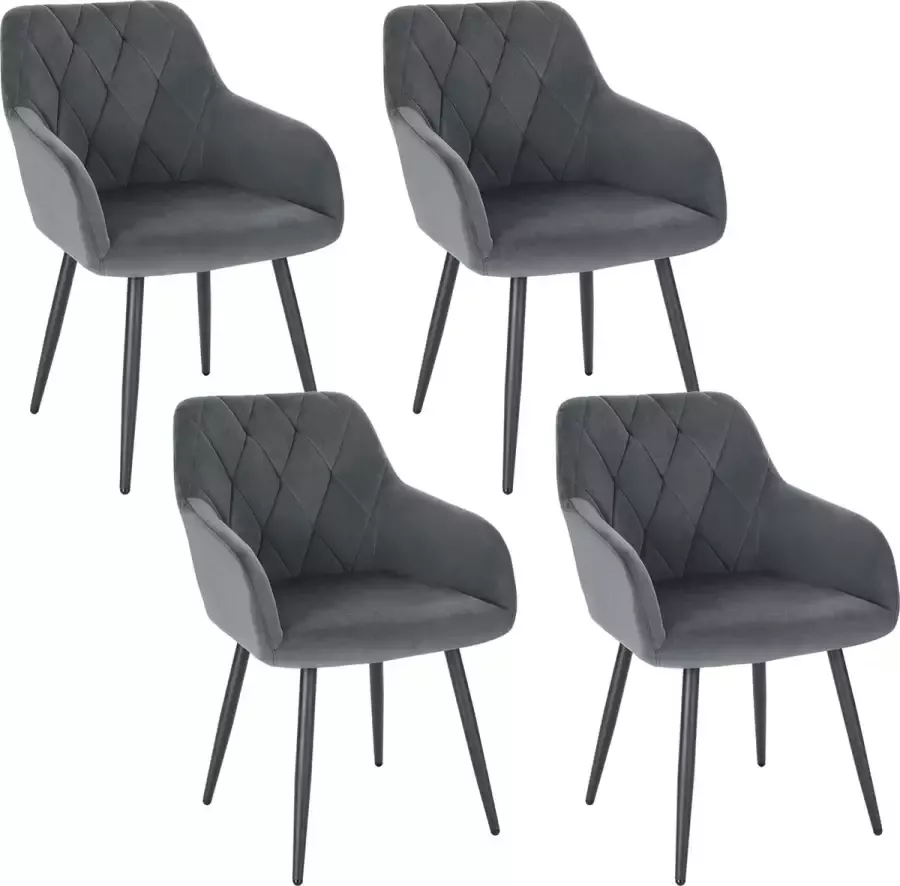 KAMYRA Set Van 4 Velvet Eetkamerstoelen Eetkamerstoel Stijlvol Ergonomisch & Comfortabel Donkergrijs