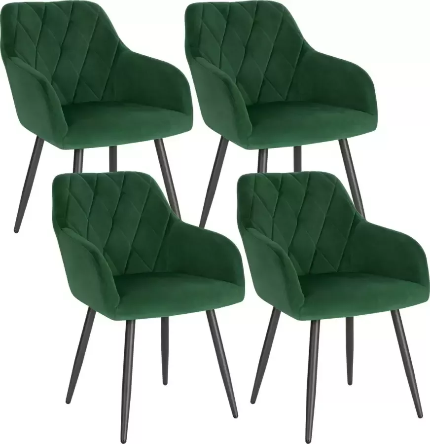 KAMYRA Set Van 4 Velvet Eetkamerstoelen Eetkamerstoel Stijlvol Ergonomisch & Comfortabel Groen