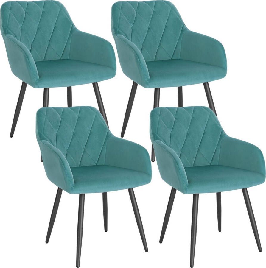 KAMYRA Set Van 4 Velvet Eetkamerstoelen Eetkamerstoel Stijlvol Ergonomisch & Comfortabel Turquoise