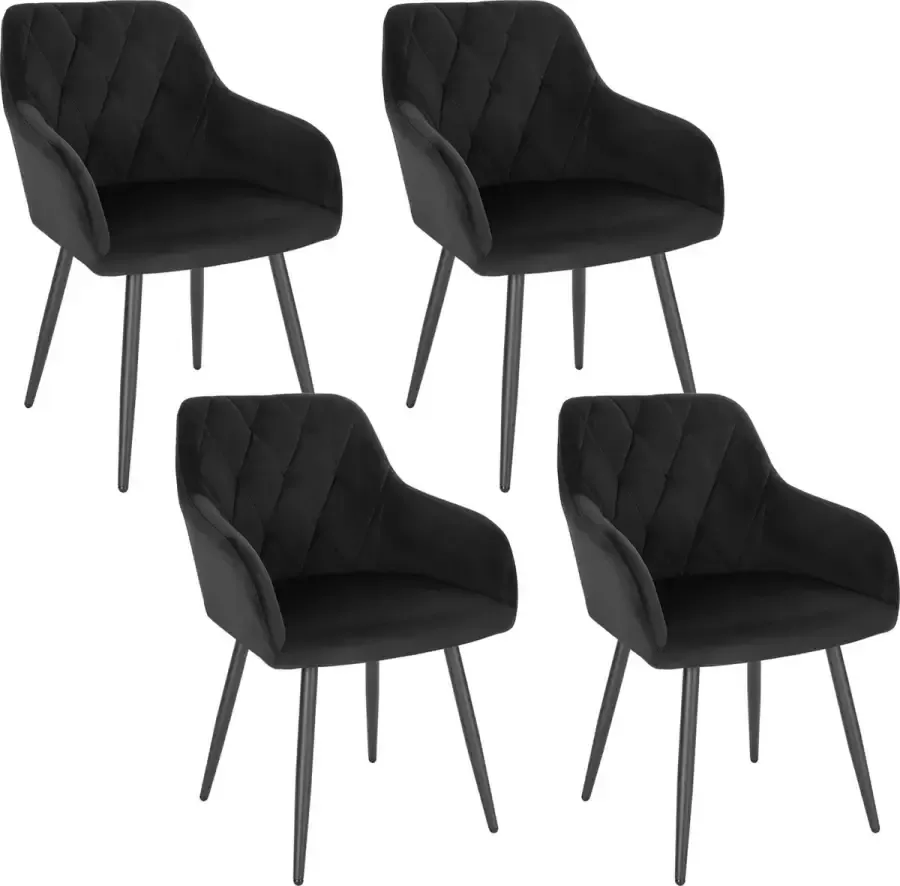 KAMYRA Set Van 4 Velvet Eetkamerstoelen Eetkamerstoel Stijlvol Ergonomisch & Comfortabel Zwart