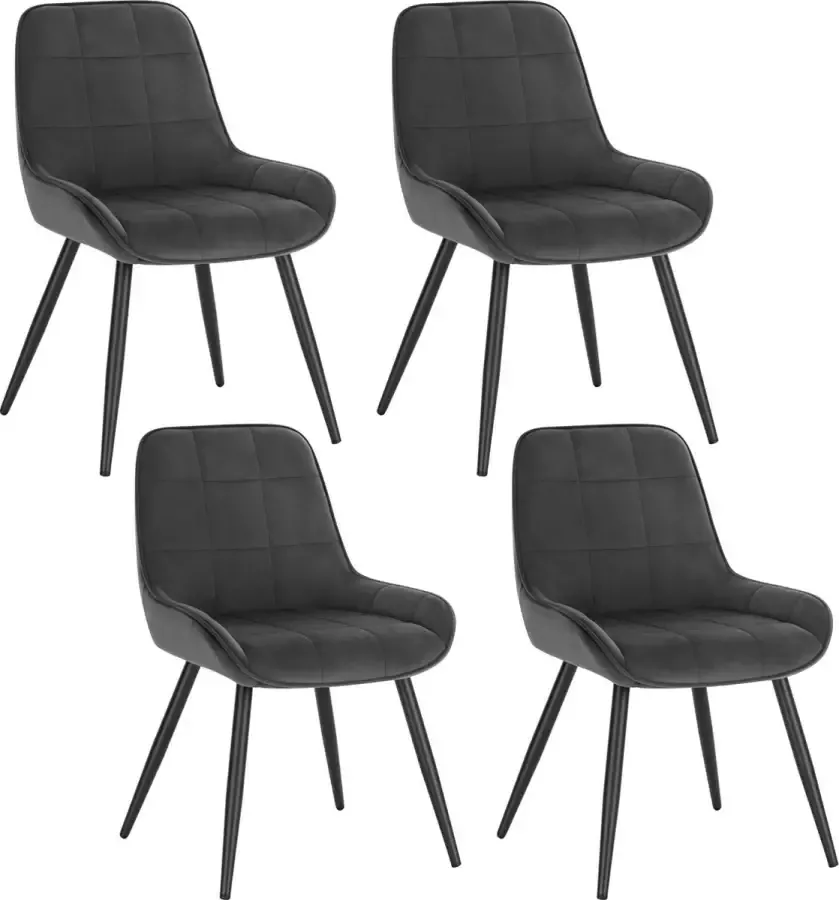 KAMYRA Set van 4 Velvet Eetkamerstoelen Eetkamerstoel Stoel Loungestoel 52x51x81.5 cm Donkergrijs