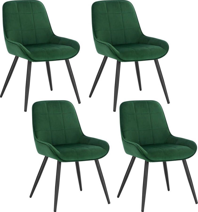 KAMYRA Set van 4 Velvet Eetkamerstoelen Eetkamerstoel Stoel Loungestoel 52x51x81.5 cm Donkergroen