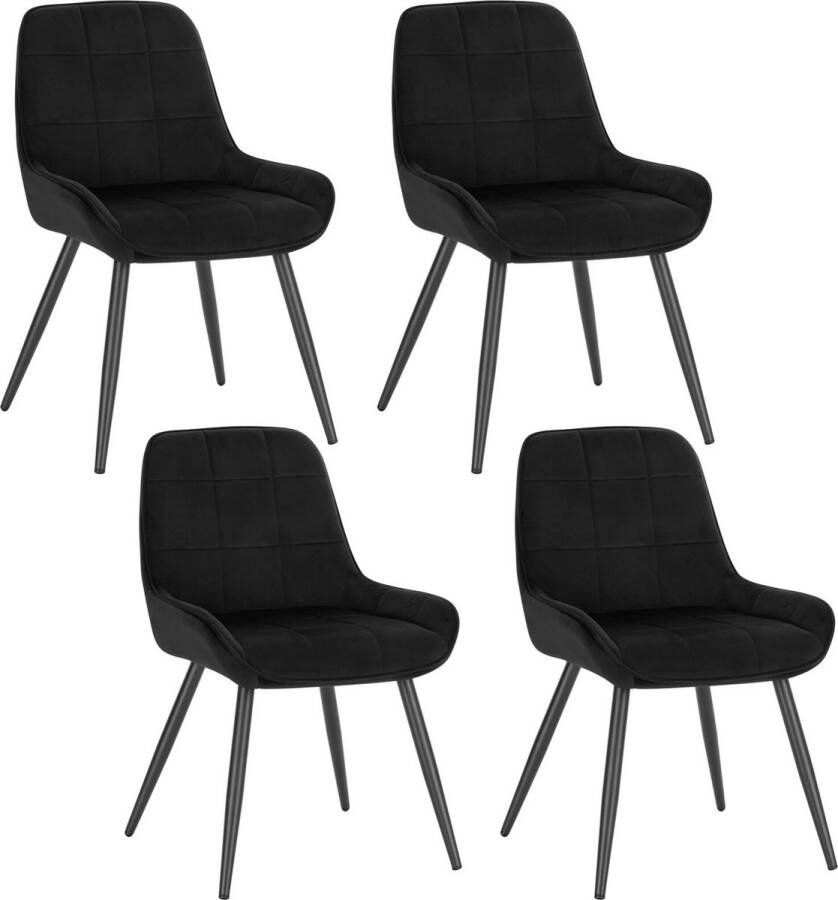 KAMYRA Set van 4 Velvet Eetkamerstoelen Eetkamerstoel Stoel Loungestoel 52x51x81.5 cm Zwart