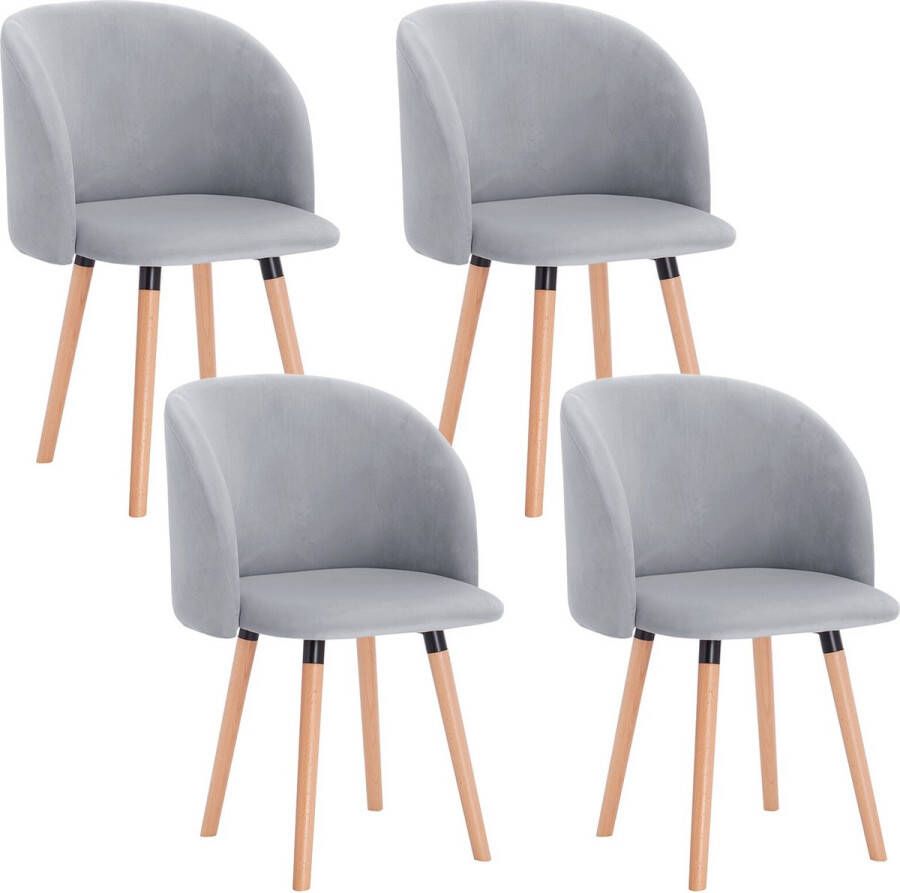 KAMYRA Set van 4 Velvet Eetkamerstoelen Lichtgrijs Ergonomisch & Met Armleuning Eetkamerstoel voor bij de Eettafel 39x45x84 cm