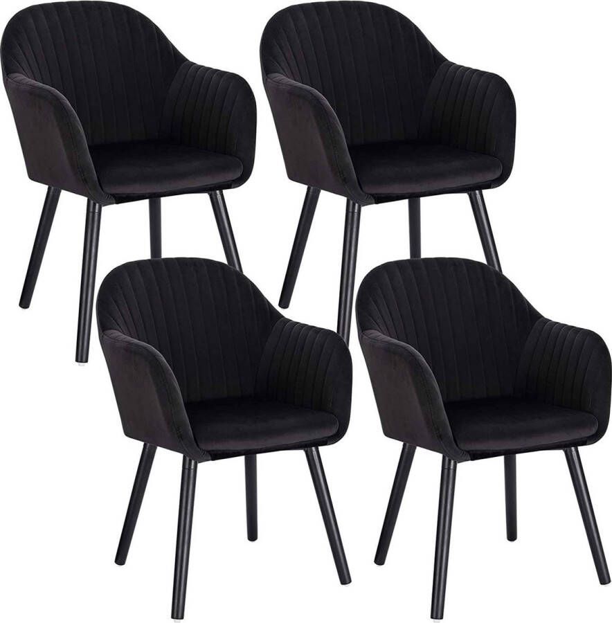 KAMYRA Set van 4 Velvet Eetkamerstoelen met Armleuning Eetkamerstoel Stoel Kuipstoel Loungestoel 40x40x81 cm Blauw