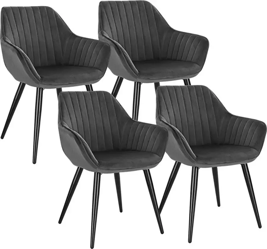 KAMYRA Set van 4 Velvet Eetkamerstoelen met Armleuning Eetkamerstoel Stoel Kuipstoel Loungestoel 40x40x81 cm Zwart