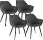 KAMYRA Set van 4 Velvet Eetkamerstoelen met Armleuning Eetkamerstoel Stoel Kuipstoel Loungestoel 40x40x81 cm Donkergroen - Thumbnail 2