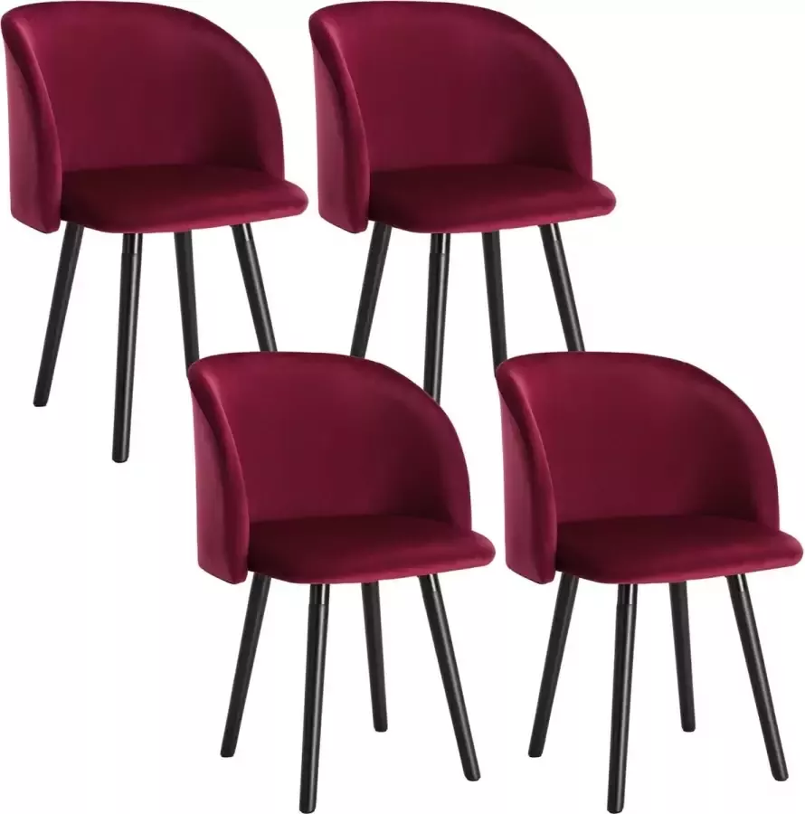 KAMYRA Set van 4 Velvet Eetkamerstoelen Rood Ergonomisch & Met Armleuning Eetkamerstoel voor bij de Eettafel 39x45x84 cm