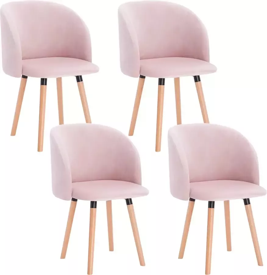 KAMYRA Set van 4 Velvet Eetkamerstoelen Roze Ergonomisch & Met Armleuning Eetkamerstoel voor bij de Eettafel 39x45x84 cm