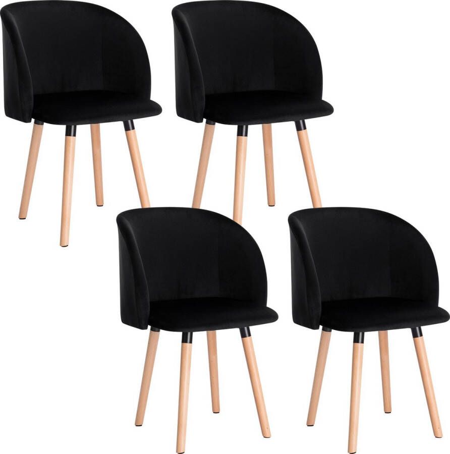 KAMYRA Set van 4 Velvet Eetkamerstoelen Zwart Ergonomisch & Met Armleuning Eetkamerstoel voor bij de Eettafel 39x45x84 cm