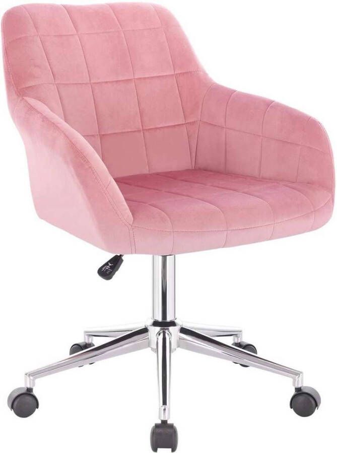 KAMYRA Velvet Bureaustoel met Armleuning In Hoogte Verstelbaar Stoel Bureaustoelen Roze