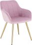 KAMYRA Velvet Eetkamerstoel Gestoffeerd & Met Armleuning 1 stuk Eetkamerstoelen voor bij de Eettafel Lichtgrijs met Zwarte Poten - Thumbnail 1