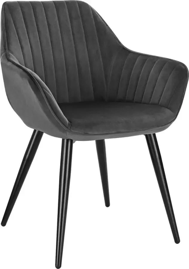 KAMYRA Velvet Eetkamerstoel met Armleuning Eetkamerstoelen Stoel Kuipstoel Loungestoel 40x45x84 cm Donkergrijs