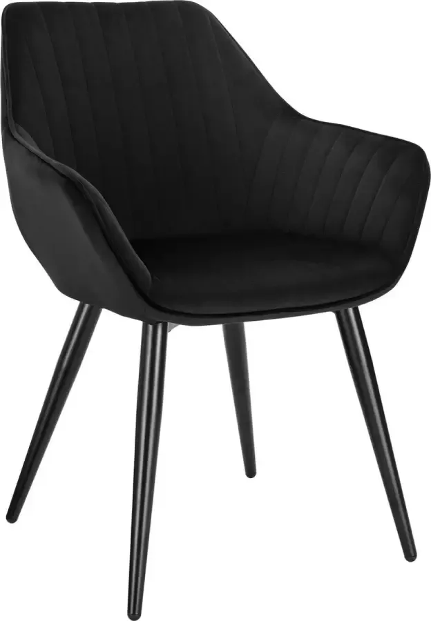 KAMYRA Velvet Eetkamerstoel met Armleuning Eetkamerstoelen Stoel Kuipstoel Loungestoel 40x45x84 cm Zwart