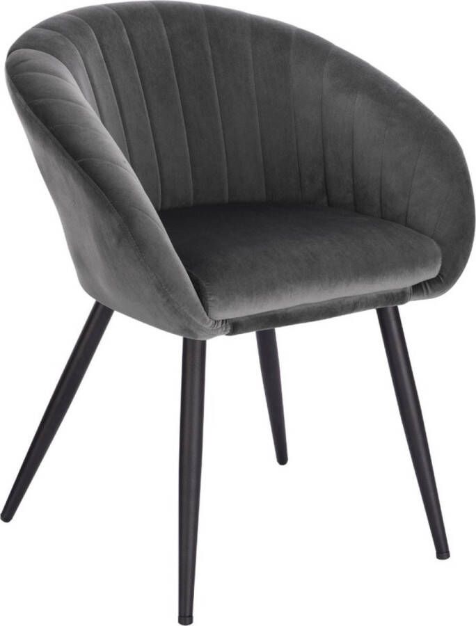 KAMYRA Velvet Eetkamerstoel met Armleuning Ergonomische Stoel voor bij de Eettafel Comfortabel Kuipstoel Grijs