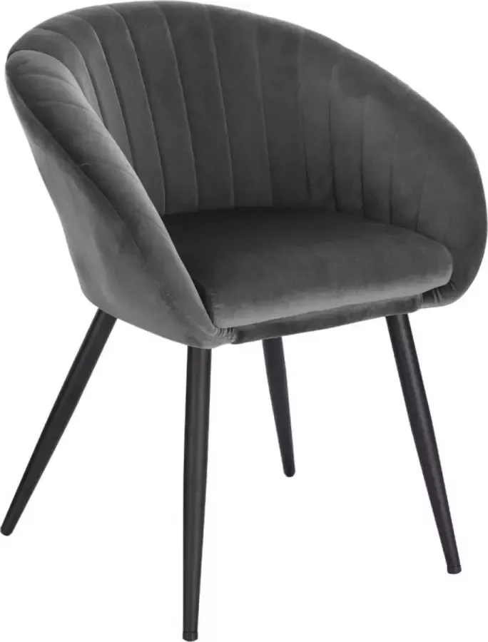 KAMYRA Velvet Eetkamerstoel met Armleuning Ergonomische Stoel voor bij de Eettafel Comfortabel Kuipstoel Grijs