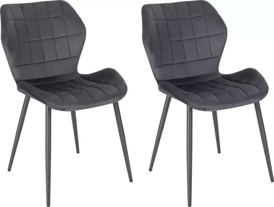 KAMYRA Velvet Eetkamerstoelen Eetkamerstoel Stijlvol Ergonomisch & Comfortabel Set van 2 Donkergrijs
