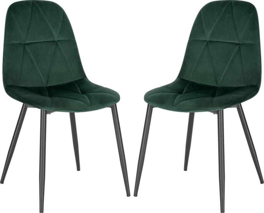 KAMYRA Velvet Eetkamerstoelen Eetkamerstoel Stijlvol Ergonomisch & Comfortabel Set van 2 Groen 44x43x82 cm