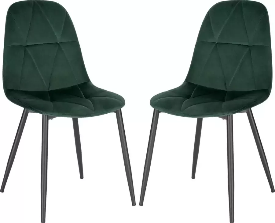 KAMYRA Velvet Eetkamerstoelen Eetkamerstoel Stijlvol Ergonomisch & Comfortabel Set van 2 Groen 44x43x82 cm