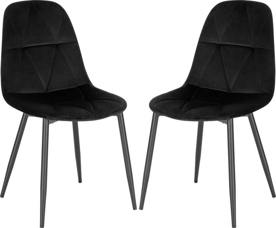KAMYRA Velvet Eetkamerstoelen Eetkamerstoel Stijlvol Ergonomisch & Comfortabel Set van 2 Zwart 44x43x82 cm