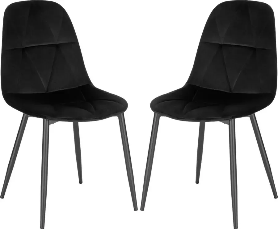 KAMYRA Velvet Eetkamerstoelen Eetkamerstoel Stijlvol Ergonomisch & Comfortabel Set van 2 Zwart 44x43x82 cm