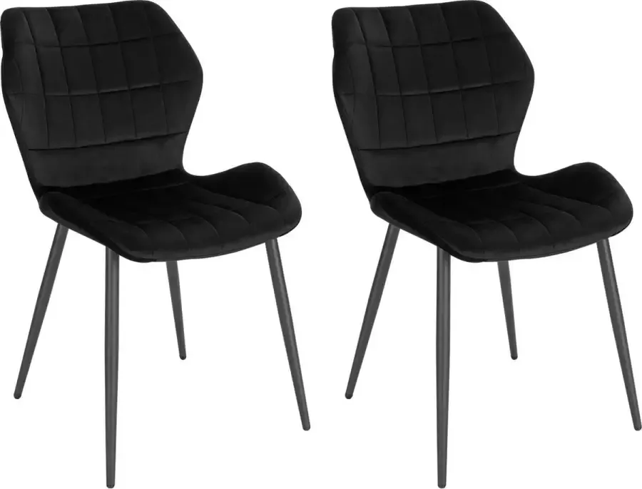 KAMYRA Velvet Eetkamerstoelen Eetkamerstoel Stijlvol Ergonomisch & Comfortabel Set van 2 Zwart