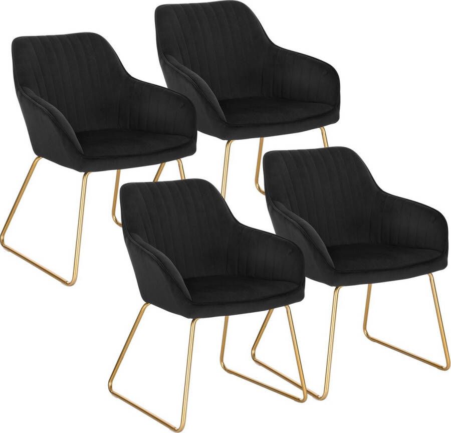 KAMYRA Velvet Eetkamerstoelen met Armleuning Eetkamerstoel Velvet Stijlvol Ergonomisch & Comfortabel Set van 4 Zwart met Gouden Poten