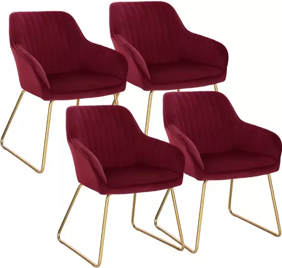 KAMYRA Velvet Eetkamerstoelen met Armleuning Eetkamerstoel Velvet Stijlvol Ergonomisch & Comfortabel Set van 4 Donkergroen met Gouden Poten