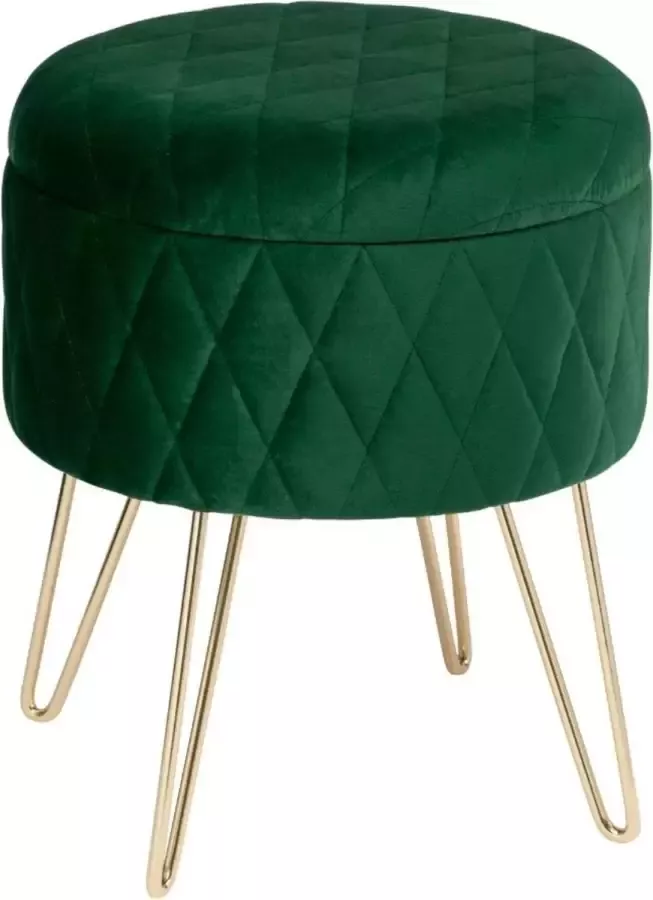 KAMYRA Velvet Poef met Opbergruimte Poefs Fluweel Rond Voor bij de bank onder bureau in woonkamer Groen 36 cm hoog