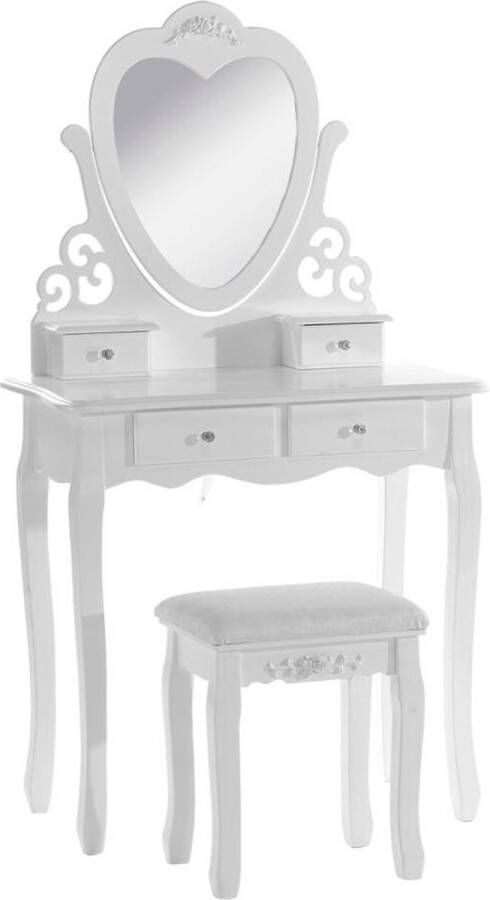 KAMYRA Vintage Kaptafel met Kruk & Spiegel Make Up Tafel Toilettafel Bureau Comfortabel stevig en veel opslagruimte Wit