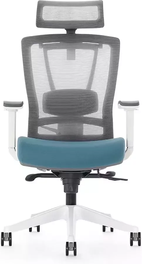 Kangaro bureaustoel luxe netstof multi verstelbaar met hoofdsteun grijs blauw K-850140