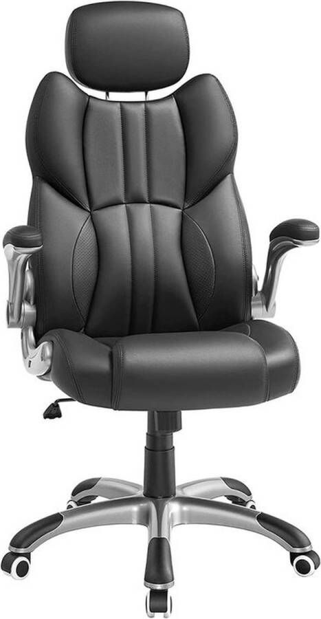 Kantoormeubel Specialist Bureaustoel Computerstoel Met hoofdsteun Met opklapbare armleuningen Lerenzitting Zwart
