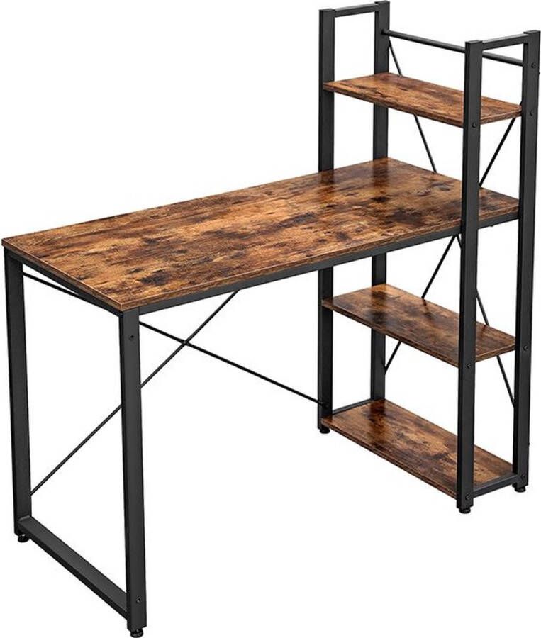 Kantoormeubel Specialist Computertafel Bureau Met stalen frame en Houtenblad Met zijplanken Bruin