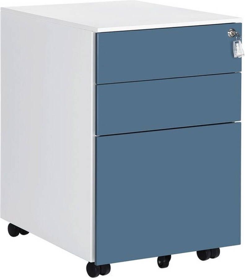 Kantoormeubel Specialist Rolcontainer verrijdbare archiefkast Met slot Met 3 lades Wit blauw