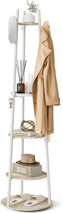 Kapanou Wandgarderobe Zwevende planken voor aan de muur plank met natuurlijke houtnerf met kledinghaken aan de voor- en achterkant en extra opbergvakken