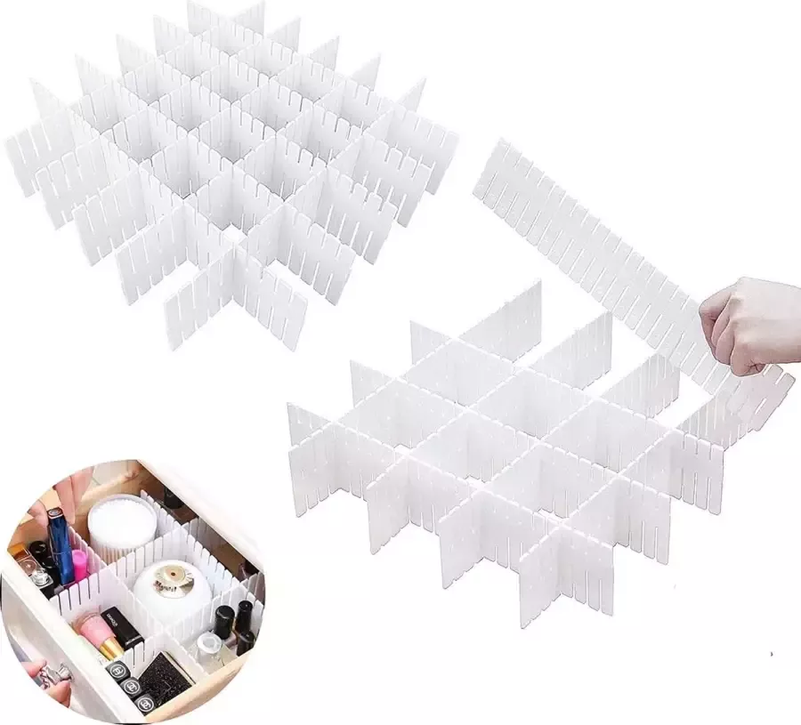 KARAA Schuifladenverdeler kunststof ladeverdeler vakverdeler verstelbaar voor kast ondergoed sokken doe-het-zelf bureau-organizer 16 stuks