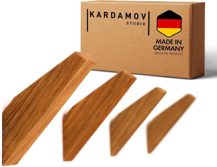 Kardamov Studio Set van 4 haken uit Berlijn natuurlijke houten wandhaken moderne handgemaakte eikenhouten kapstokhaken minimalistische multifunctionele hoedenhaken kapstok (set van 4 eiken)