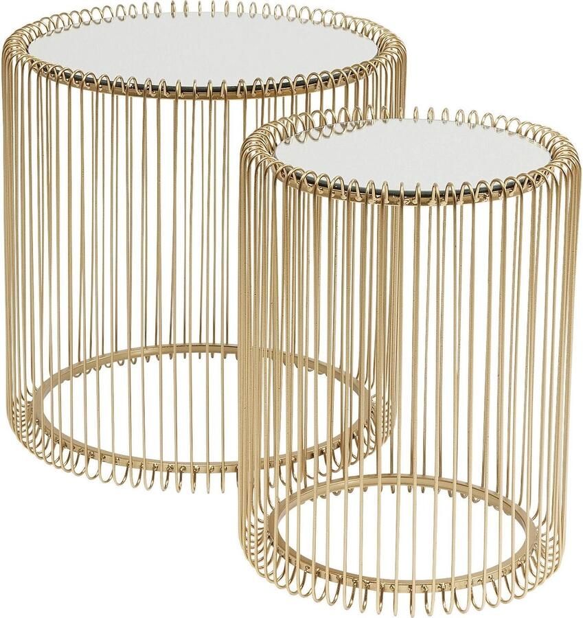 Kare Design Wire Bijzettafel Hoog Set Van 2 Messing Met Glas