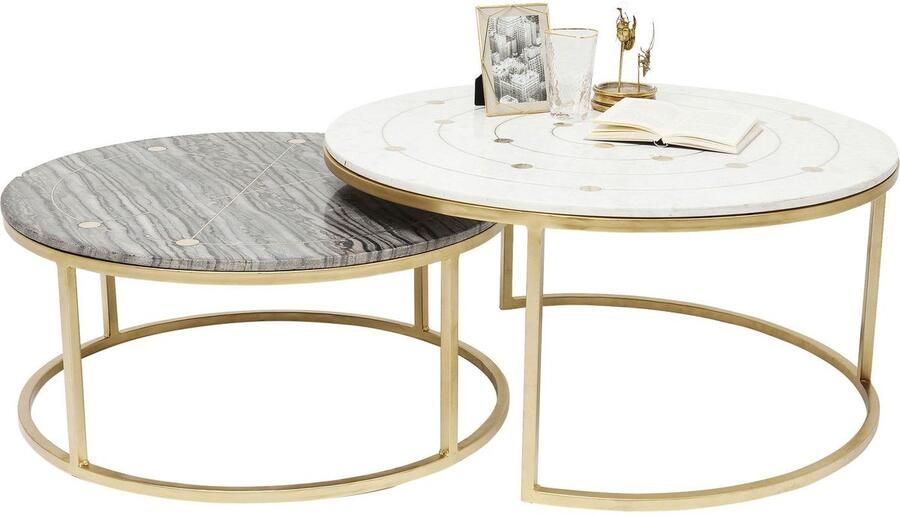Kare Design Mystic Round Bijzettafel Set Van 2 Marmer En Messing