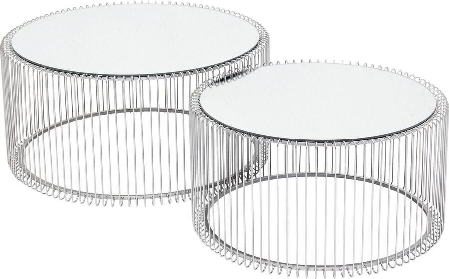 Kare Design Wire Salontafel Set Van 2 Zilver Met Glas