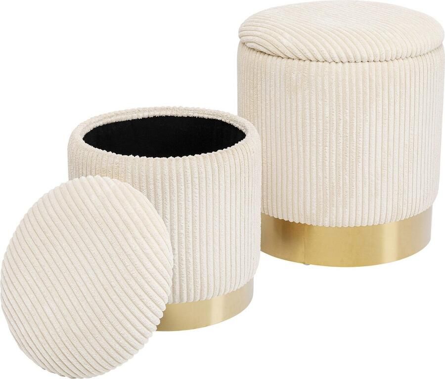 Kare Design Poef Kruk Plush creme (2 Set)